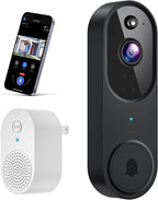 Wireless Wi-Fi Video Doorbell Camera with AI Motion Detection, 2 Way Audio, Night Vision, Cloud Storage, 2.4GHz Wi-Fi Only, Battery Powered