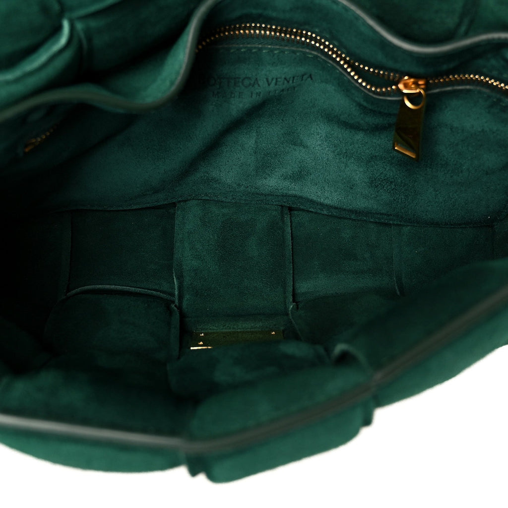 Suede Maxi Intrecciato Padded Chain Cassette Crossbody Bag Emerald Green