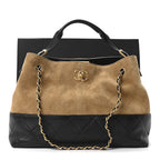 Suede Calfskin Shiny Lambskin Quilted Small Coco Base Shopping Bag Beige Black