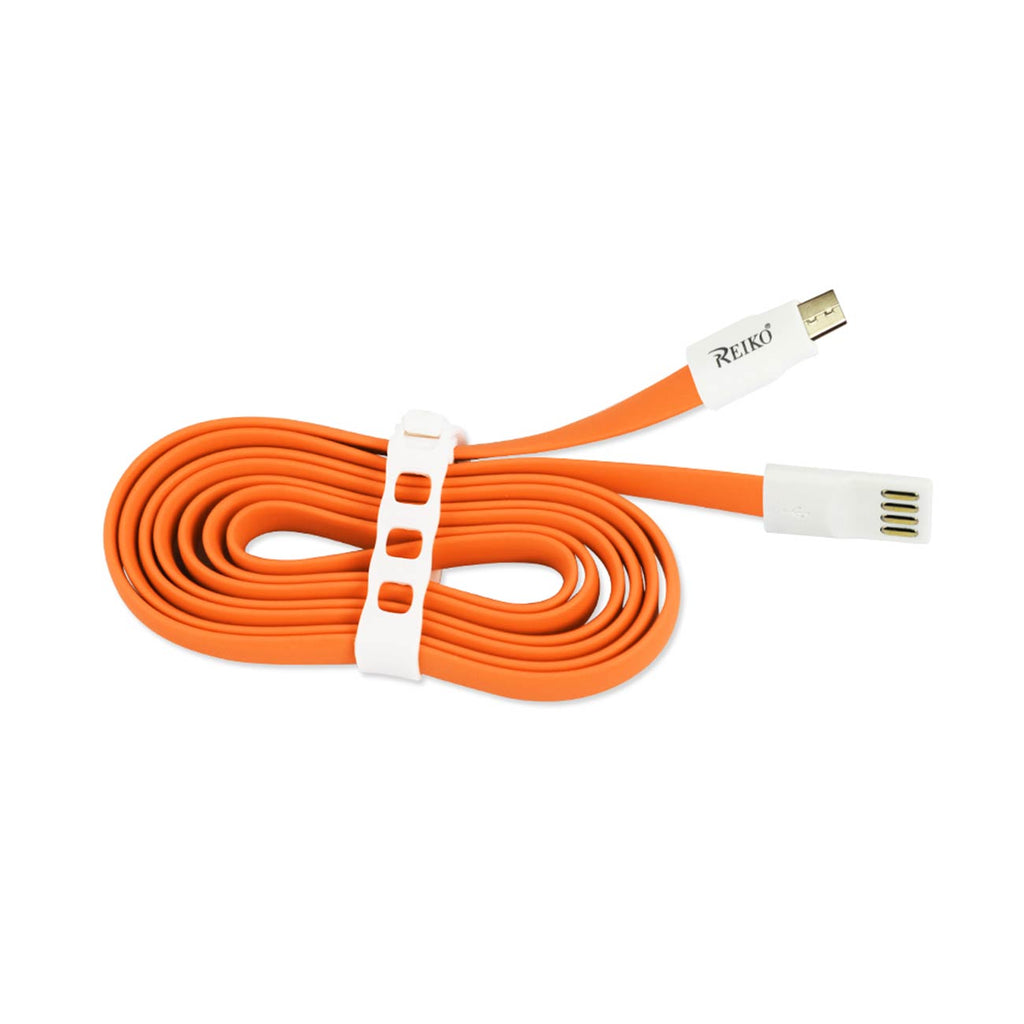 Reiko Flat Micro Usb Gold Plated Data Cable 3.9Ft With Cable Tie In Orange