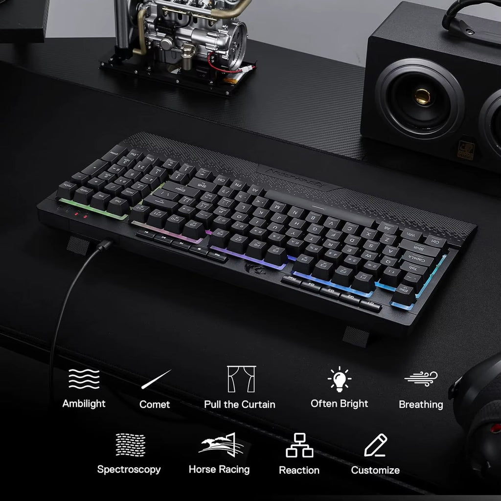 K515 Shiva RGB Membrane Gaming Keyboard with 98 Keys, Detachable Wrist Rest, and Smooth Linear Switches