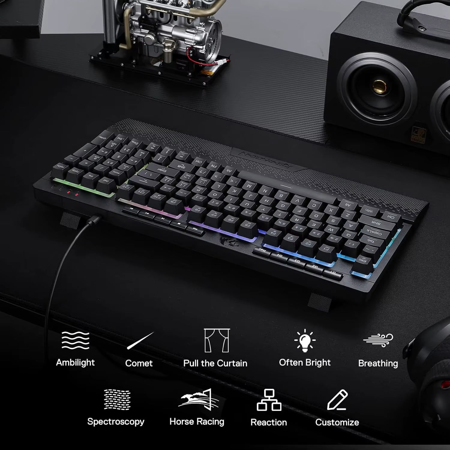 K515 Shiva RGB Membrane Gaming Keyboard with 98 Keys, Detachable Wrist Rest, and Smooth Linear Switches