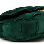 Suede Maxi Intrecciato Padded Chain Cassette Crossbody Bag Emerald Green