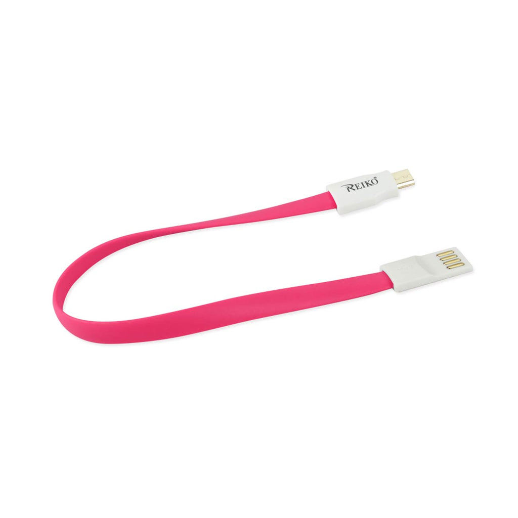Reiko Flat Magnetic Gold Plated Micro Usb Data Cable 0.7 Foot In Hot Pink