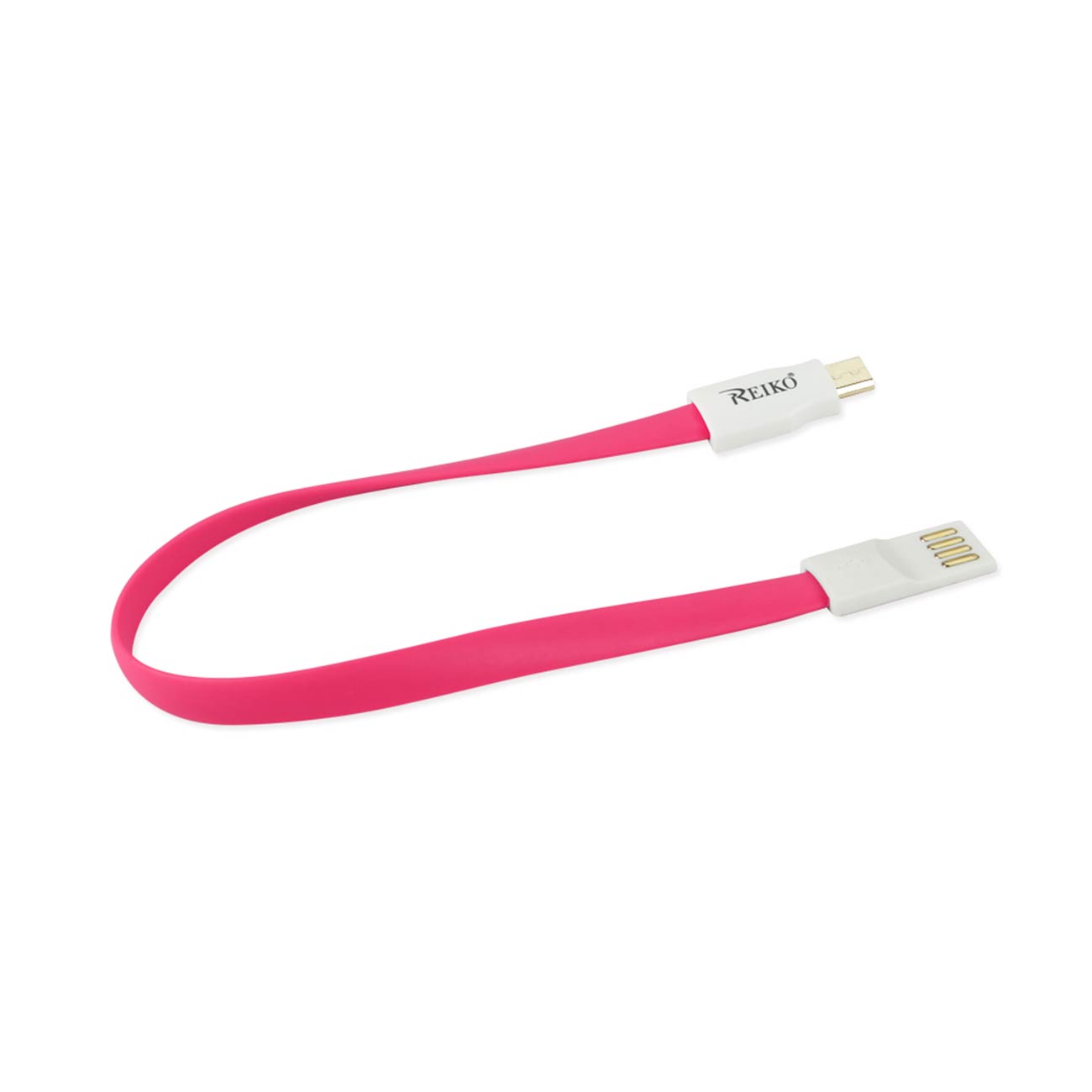 Reiko Flat Magnetic Gold Plated Micro Usb Data Cable 0.7 Foot In Hot Pink