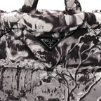 Re-Nylon Padded Printed Medium Tote Bag Black White