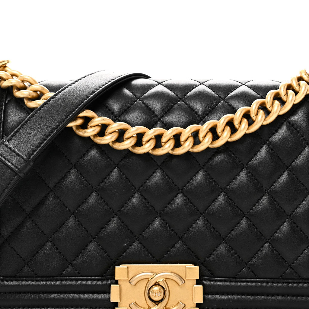 Lambskin Quilted Medium Boy Flap Black