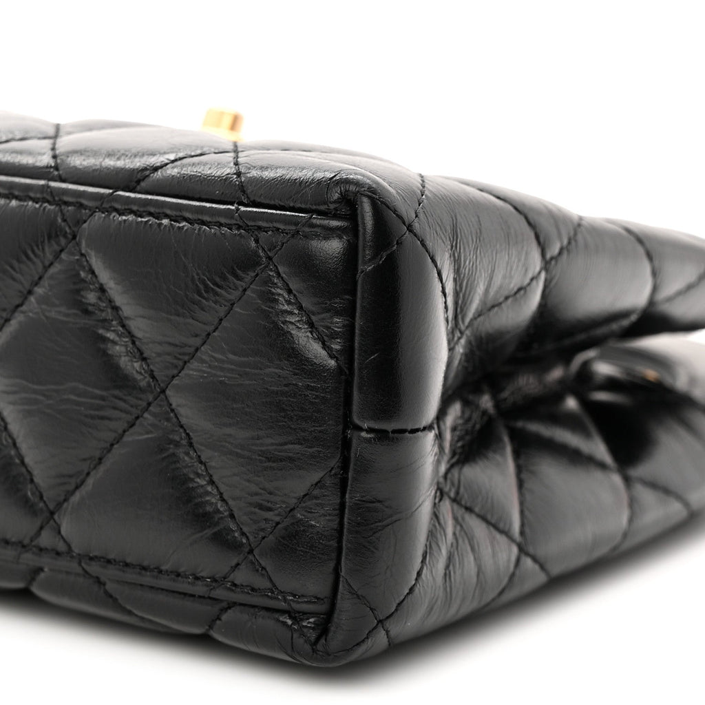 Shiny Aged Calfskin Quilted Nano Kelly Shopper Black
