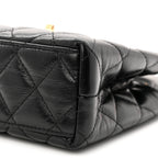 Shiny Aged Calfskin Quilted Nano Kelly Shopper Black