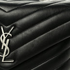 Calfskin Y Quilted Monogram Medium Loulou Chain Satchel Black