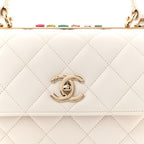 Lambskin Lacquered Quilted Small Trendy CC Dual Handle Flap Bag White