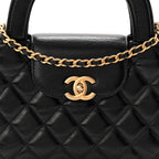 Shiny Aged Calfskin Quilted Nano Kelly Shopper Black