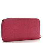 Lambskin Camellia Embossed Large Gusset Zip Around Wallet Fuchsia