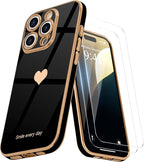 Entronix Bundle Compatible with iPhone 16 Pro - [Flexible] Glossy Heart Case & 2 Clear Screen Protectors