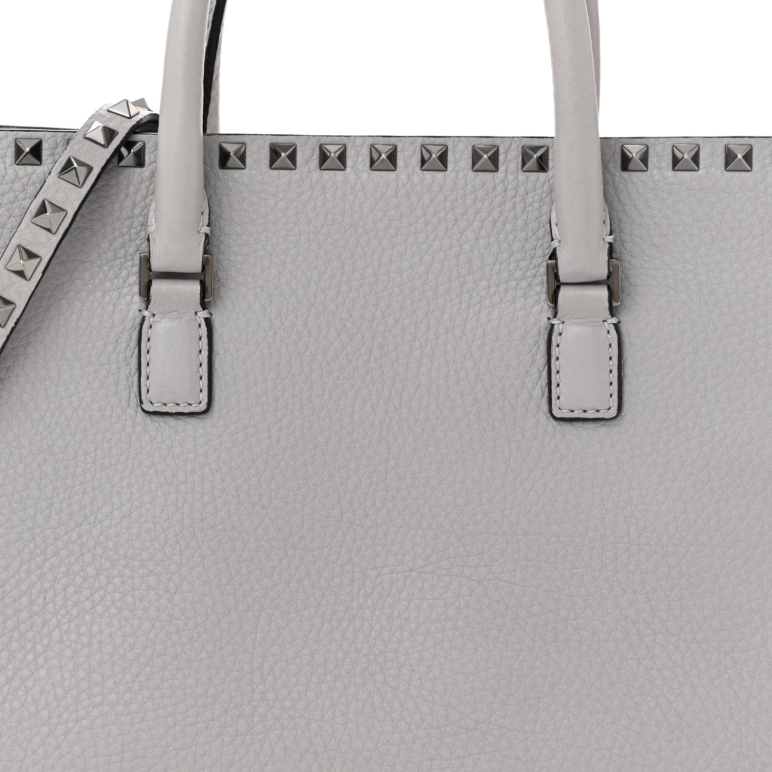 Grained Calfskin Medium Rockstud Double Handle Horizontal Tote Pastel Grey