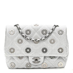 Perforated Metallic Lambskin Small CC Medals Flap Silver