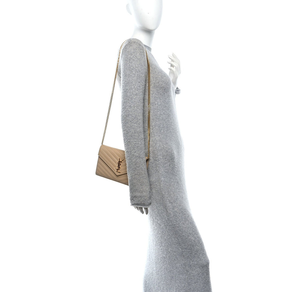 Grain De Poudre Matelasse Chevron Monogram Chain Wallet Nude Powder