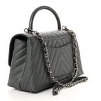 Metallic Caviar Chevron Quilted Small Coco Handle Flap Dark Silver