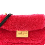 Shearling Nappa Mini Be Baguette Shoulder Bag Fuxia Black