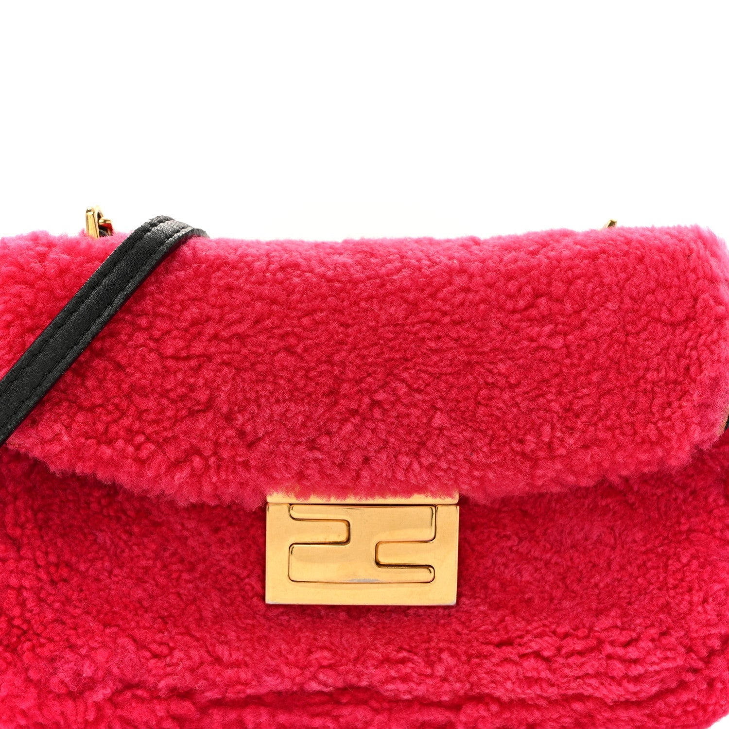 Shearling Nappa Mini Be Baguette Shoulder Bag Fuxia Black