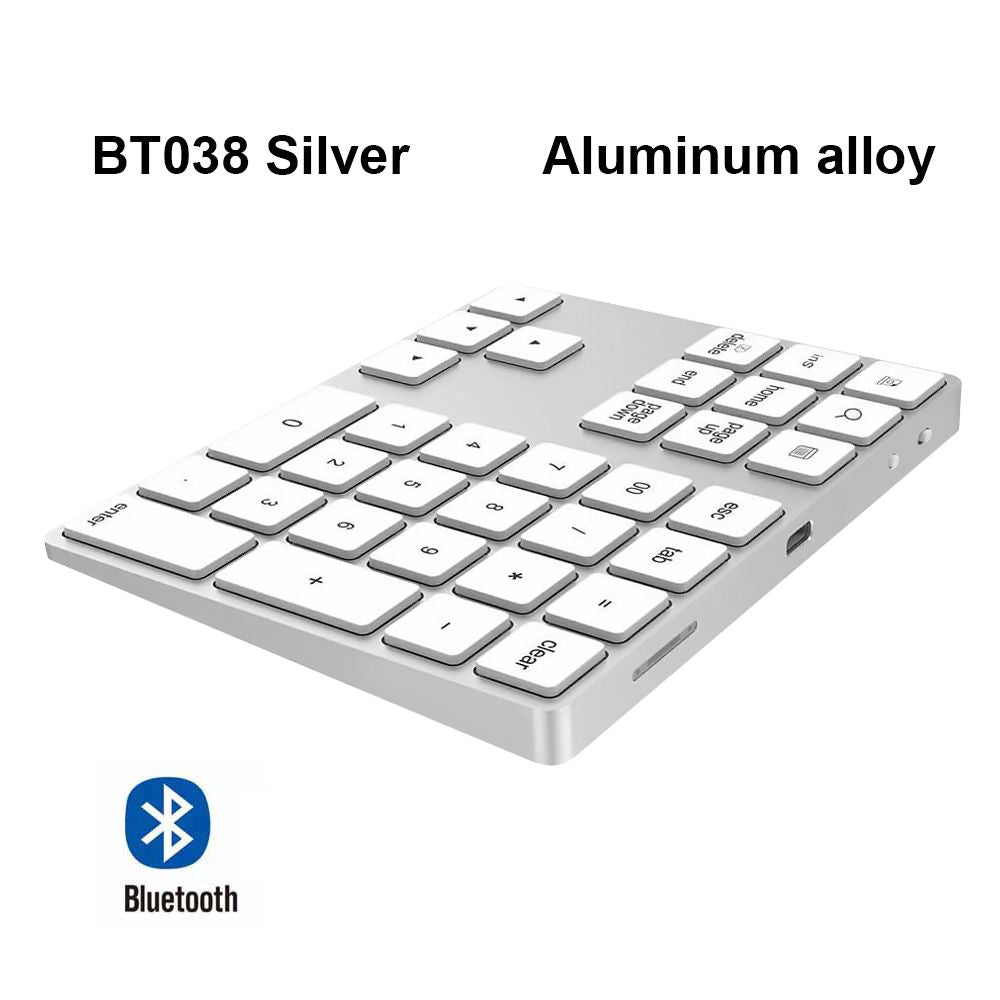 Aluminum Alloy Bluetooth Wireless Numeric Keypad without USB HUB Digital Input Function for Windows; Mac OS; Android laptop PC