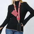 Women's Clip N' Carry Crossbody Phone Strap Carrier Pouch Wallet Preppy Stripe In Red White