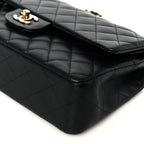 Lambskin Quilted Medium Double Flap Black