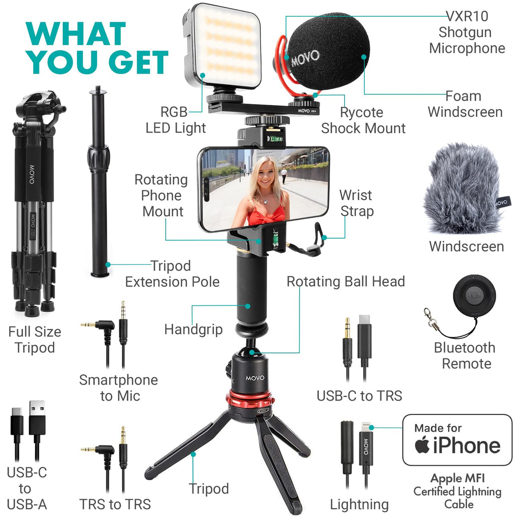 Movo iVlogger-PRO+MV-T5 Video Kit with Fullsize Tripod