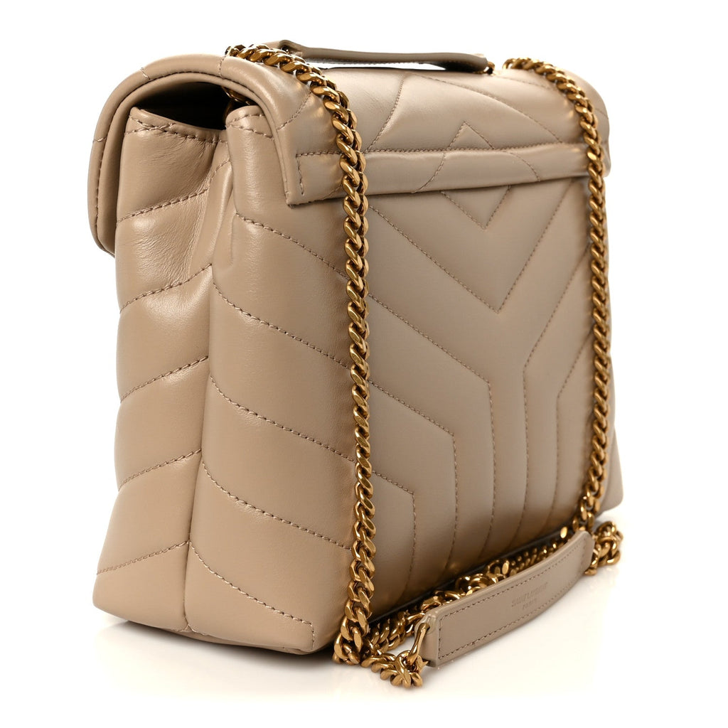 Calfskin Y Quilted Monogram Small Loulou Chain Satchel Dark Beige