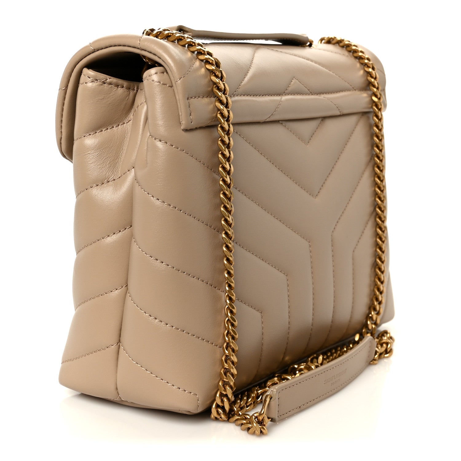 Calfskin Y Quilted Monogram Small Loulou Chain Satchel Dark Beige
