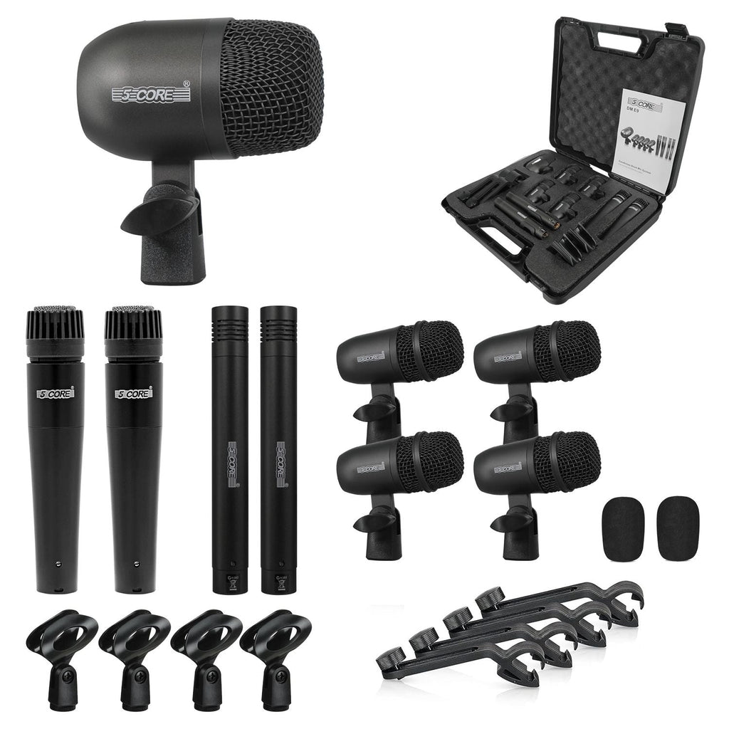 Drum Microphone Kit 9Pc All Metal Drummer Mics Tom/Snare & Cymbals Wired Instrument Drums Set