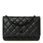 Lambskin Quilted Wallet On Chain WOC So Black