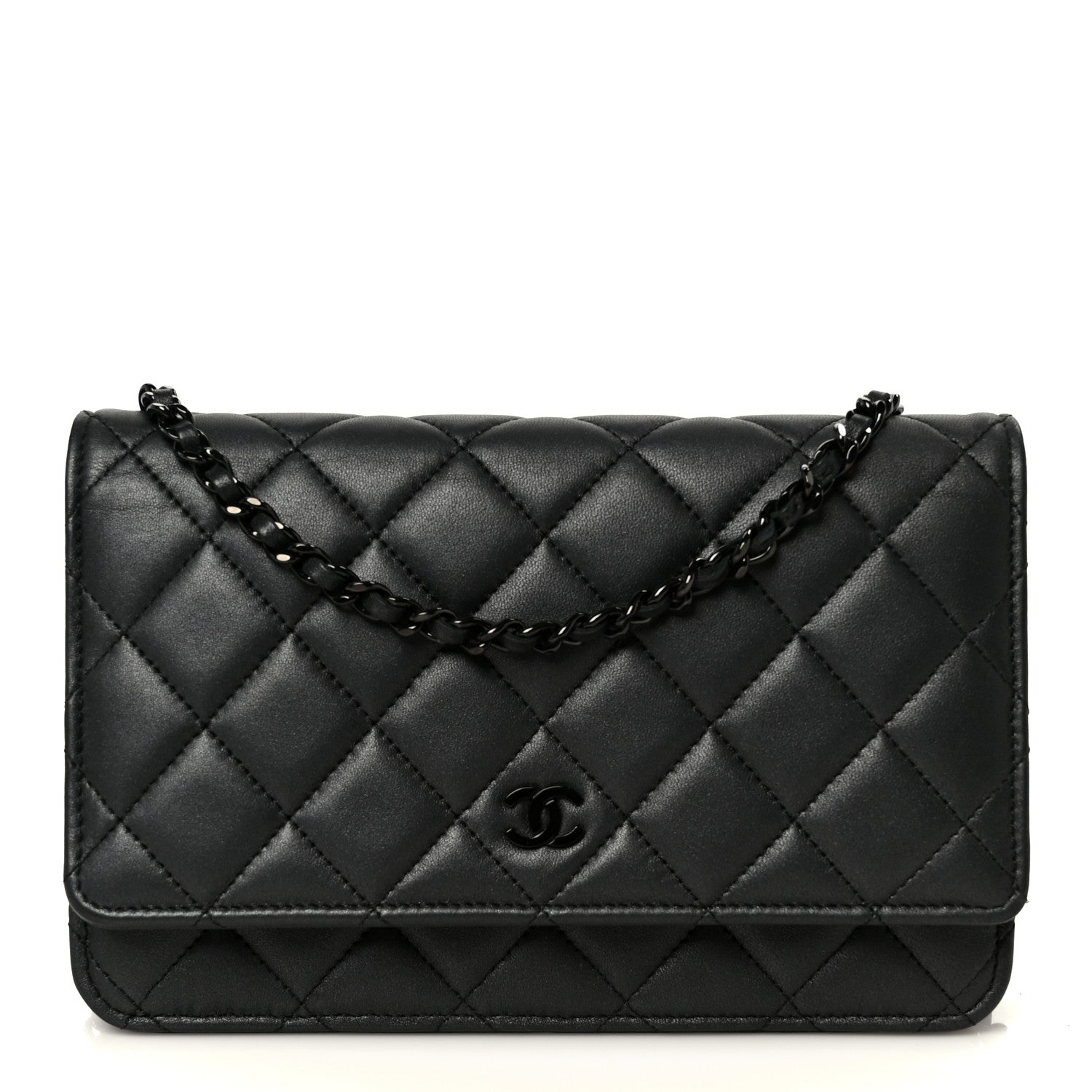 Lambskin Quilted Wallet On Chain WOC So Black