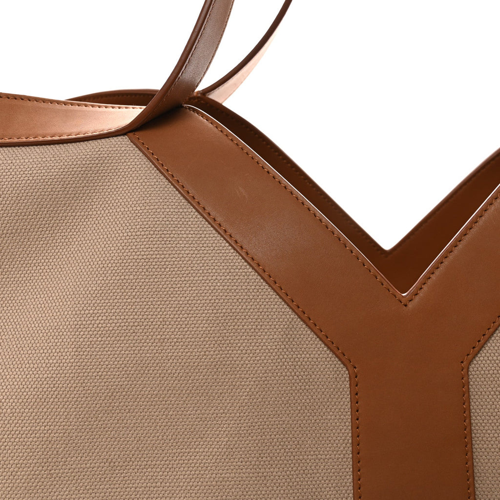Canvas Calfskin Y Tote Tan Natural