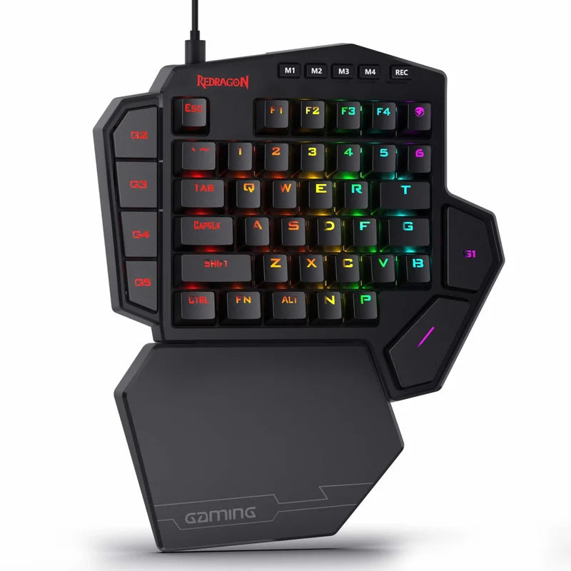Redragon K585 DITI One-Handed RGB Mechanical Gaming Keyboard with Wrist Rest, 42 Keys, Type-C Connectivity, Professional Hot-Swappable Gaming Keypad - Brown Swotch