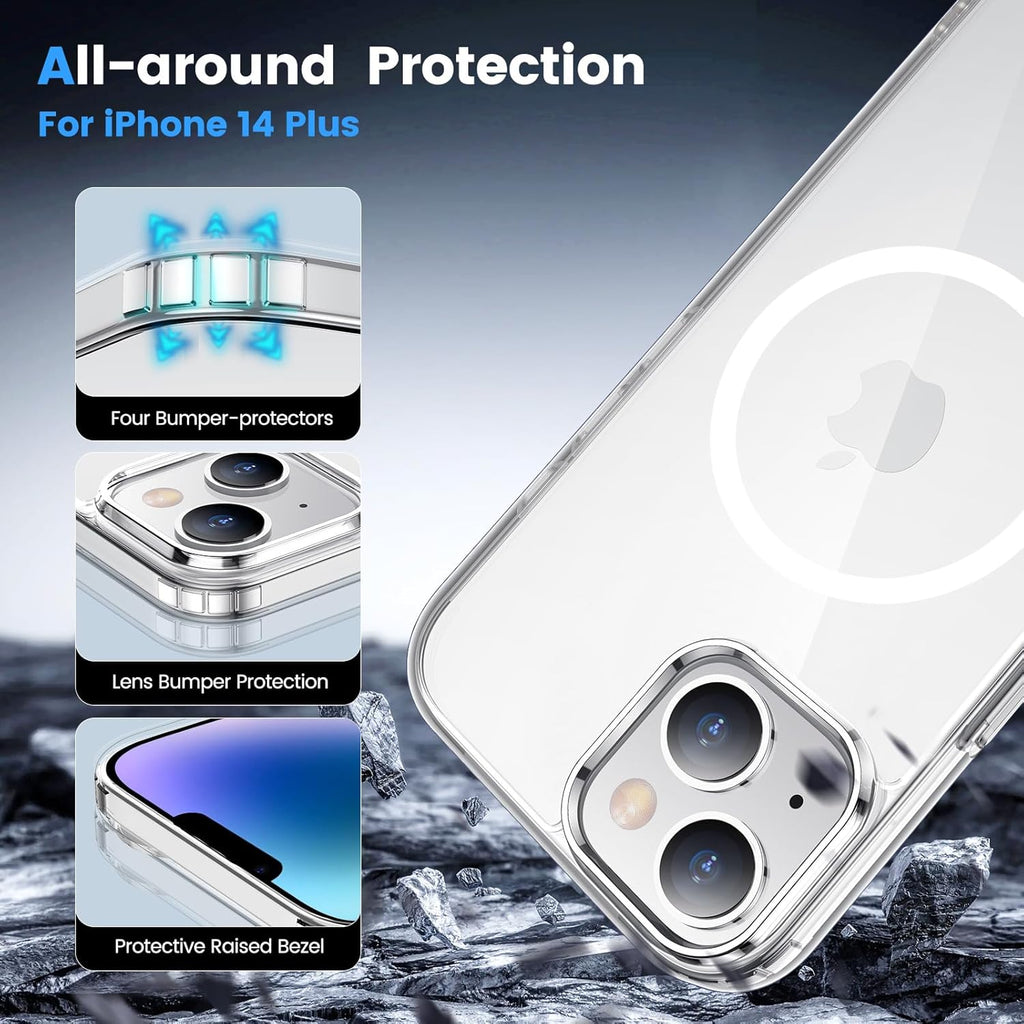 Entronix [Magnetic] Case Compatible with iPhone 14 Plus - [Hard Back] Thick Clear