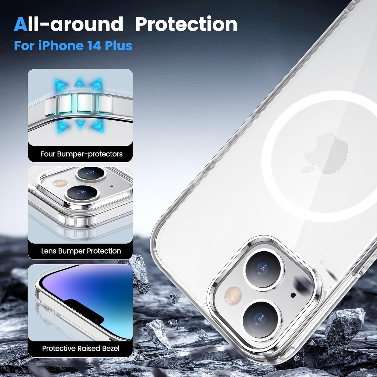 Entronix [Magnetic] Case Compatible with iPhone 14 Plus - [Hard Back] Thick Clear