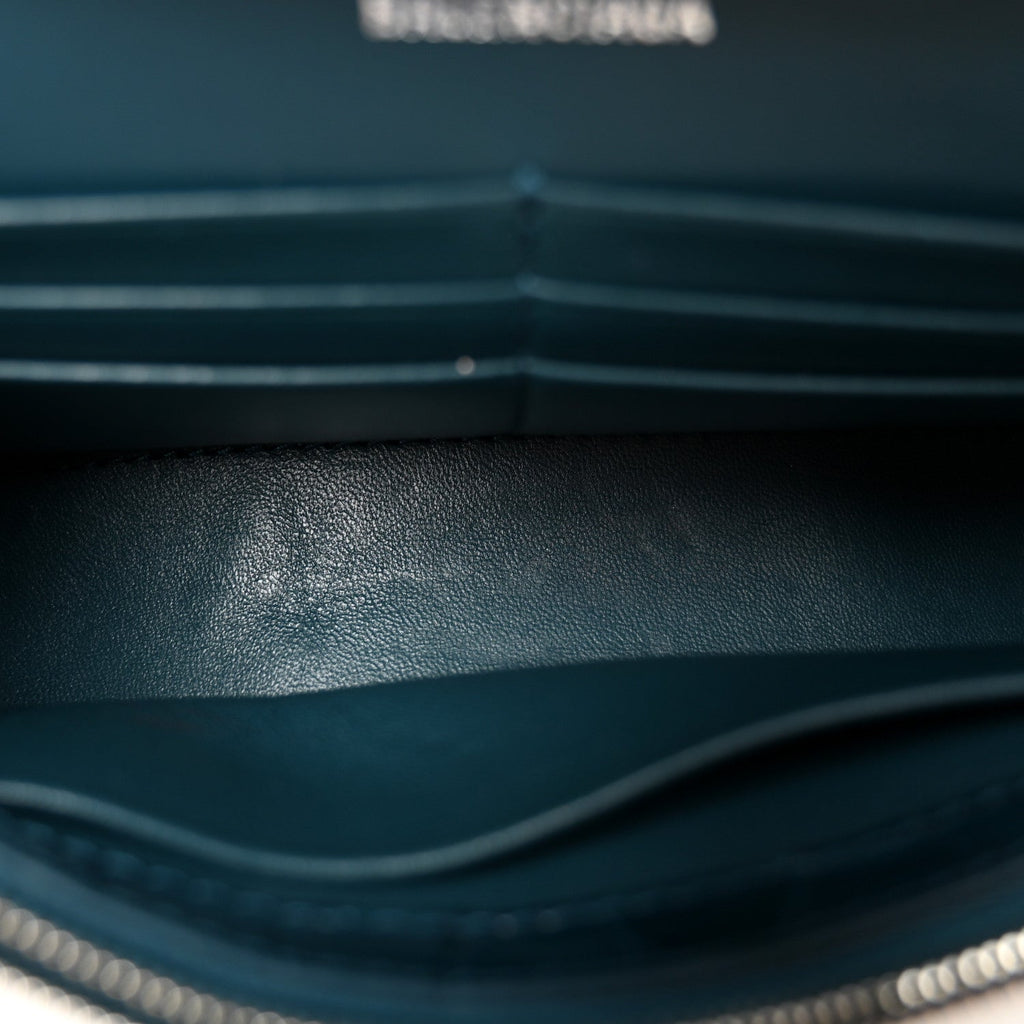 Shiny Calfskin Crocodile Embossed Hourglass Chain Bag Dark Petrol Blue