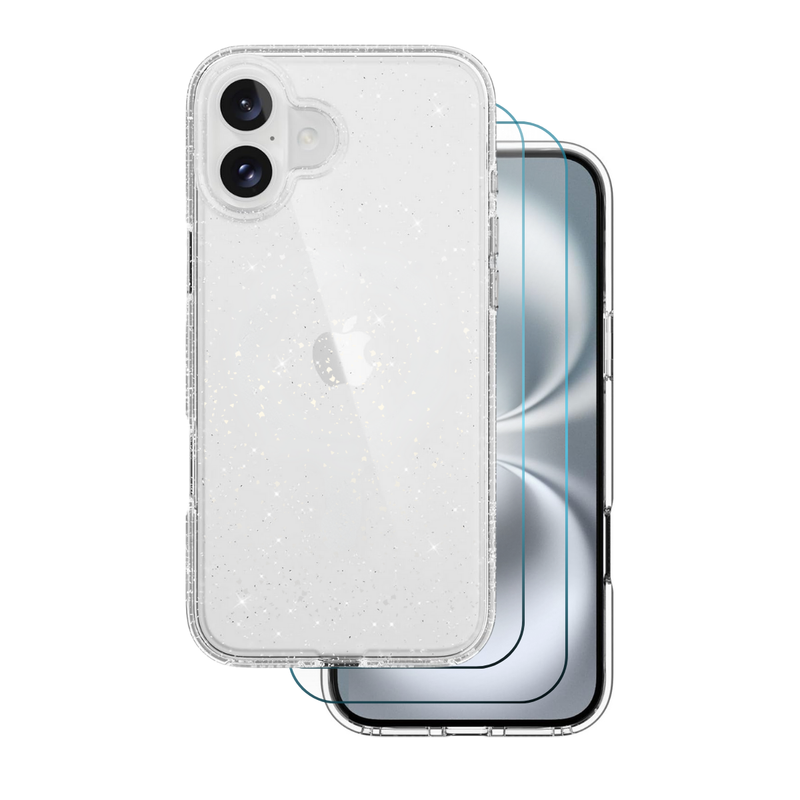 Entronix Bundle Compatible with iPhone 17 - [Hard] Glitter Clear Case & 2 Clear Screen Protectors