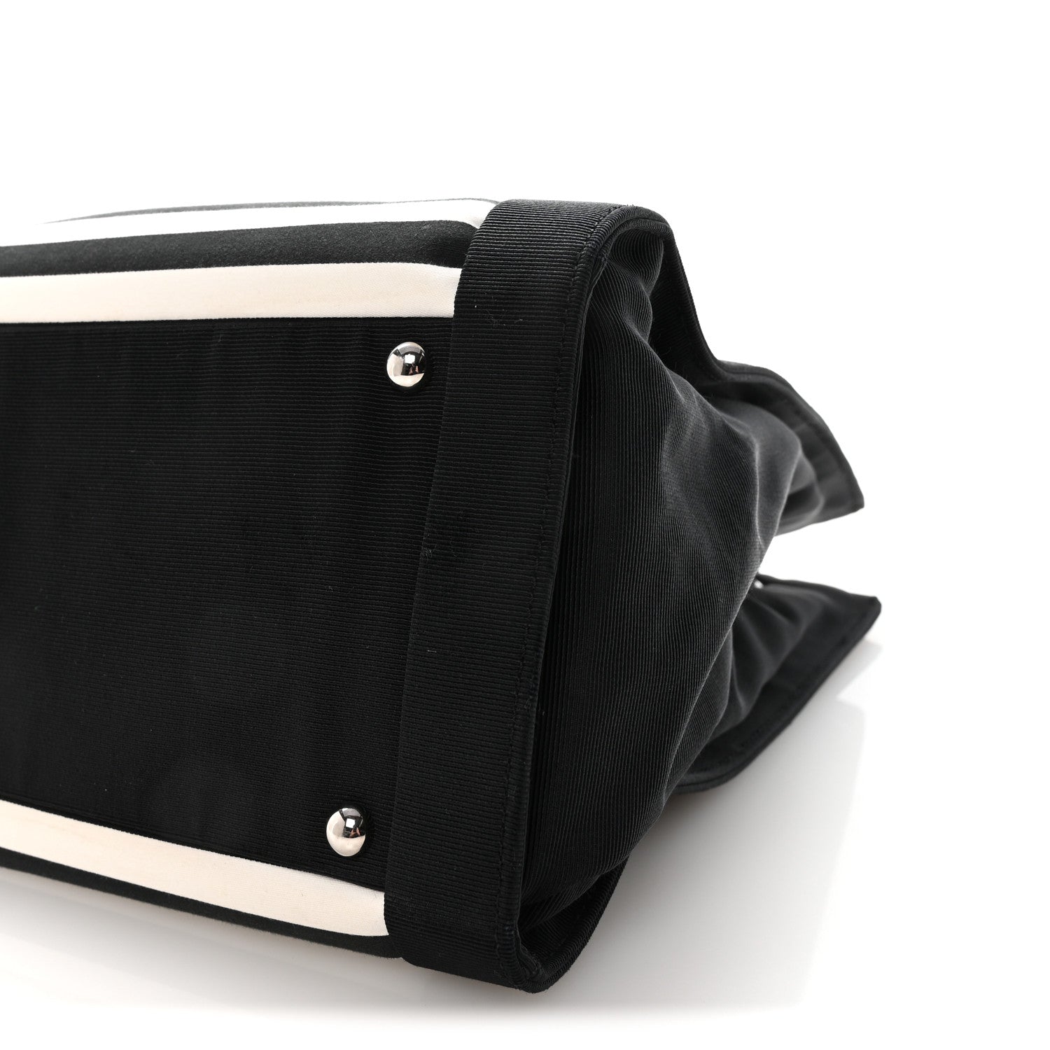 Canvas Grosgrain Striped CC Shopping Tote Black White