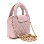 Shiny Aged Calfskin Quilted Mini Nano Kelly Shopper Light Pink