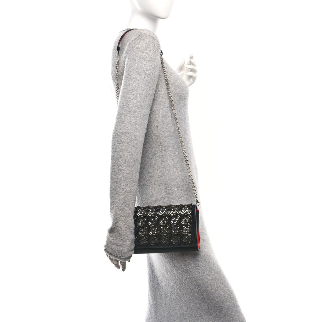 Suede Glitter Calfskin Embellished Paloma Clutch Black