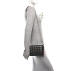 Suede Glitter Calfskin Embellished Paloma Clutch Black