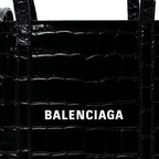 Shiny Calfskin Logo Crocodile Embossed XXS Everyday Tote  Black