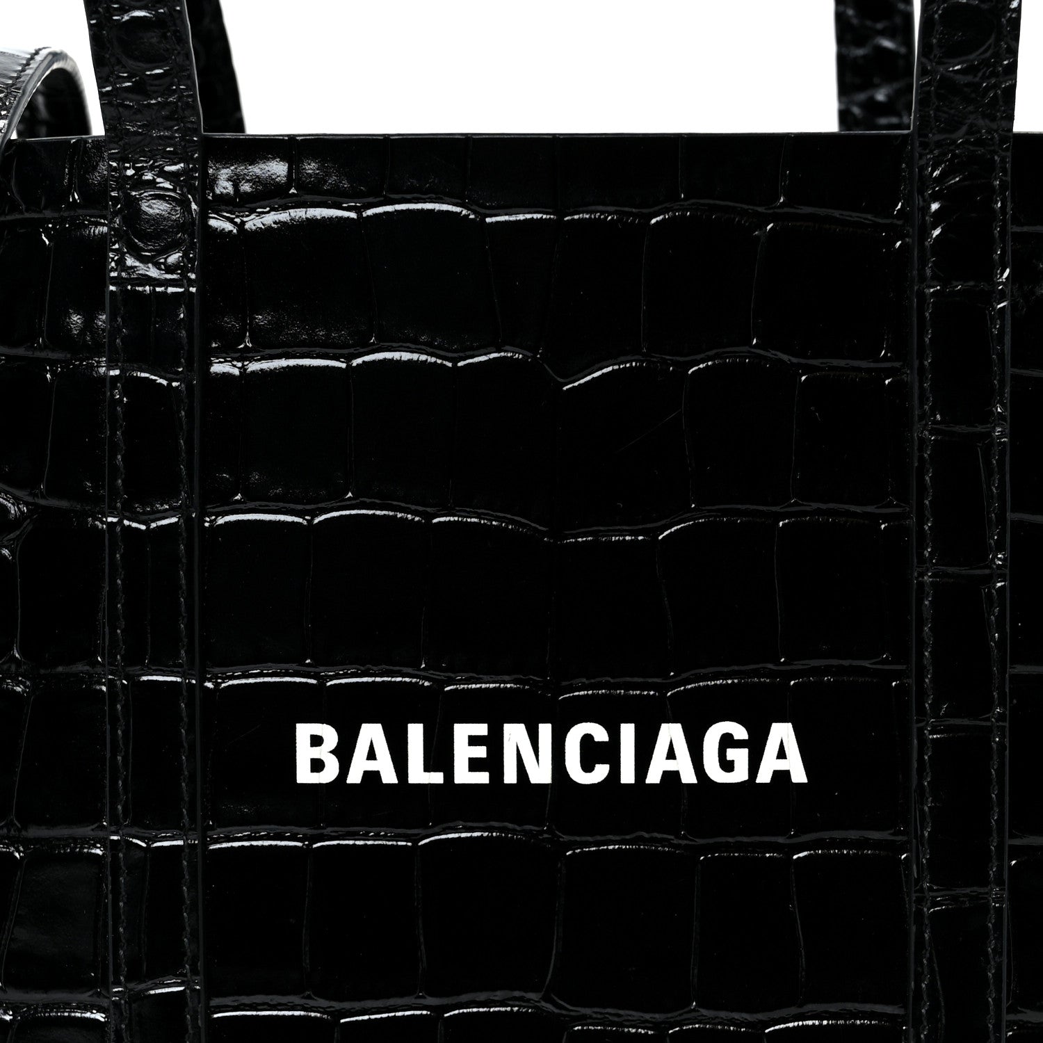 Shiny Calfskin Logo Crocodile Embossed XXS Everyday Tote  Black