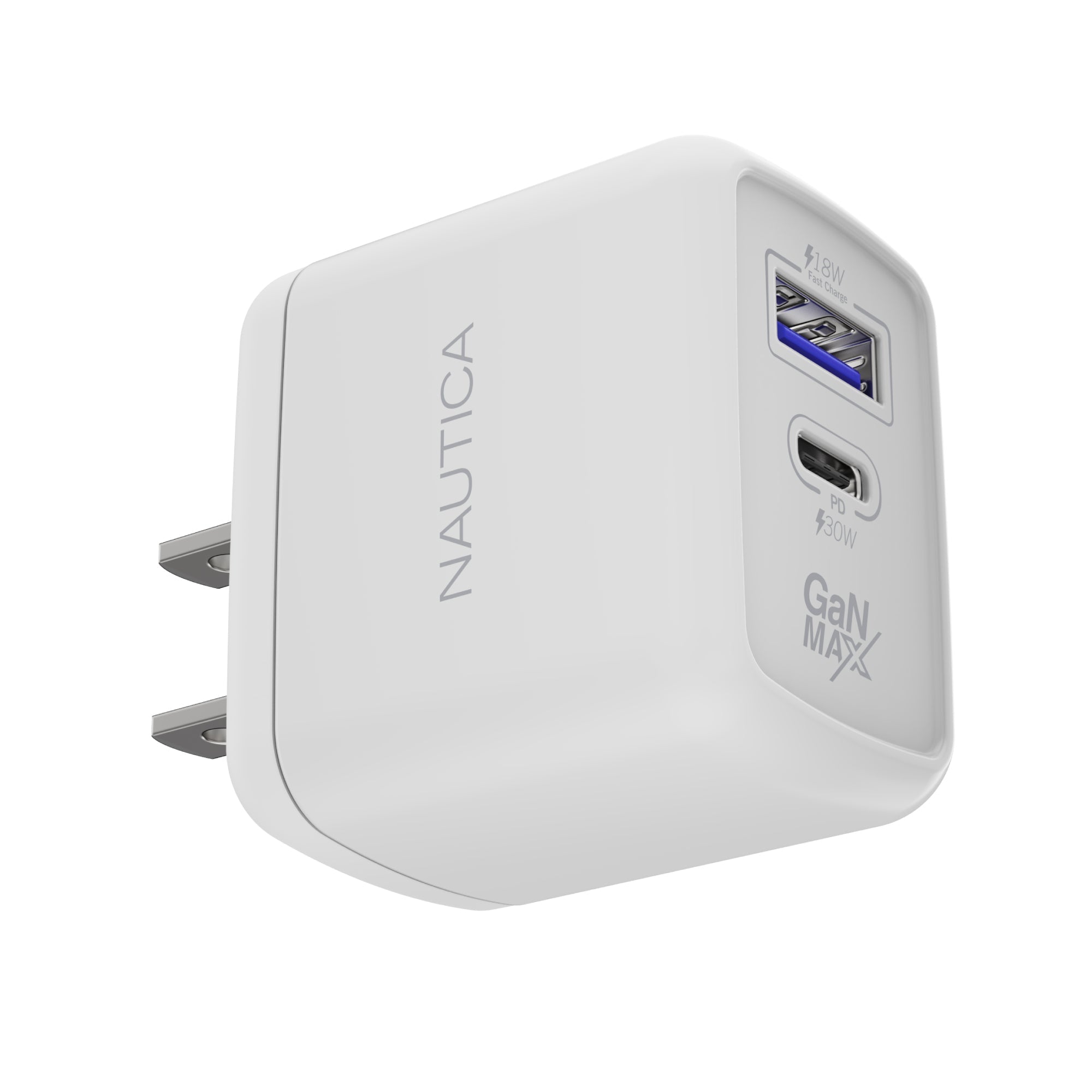Nautica CH130 Charger - Fast Charging 30W PD USB-C / USB-A QC3.0 Dual Port Wall Charger for iPhone 16/15, Galaxy, Pixel