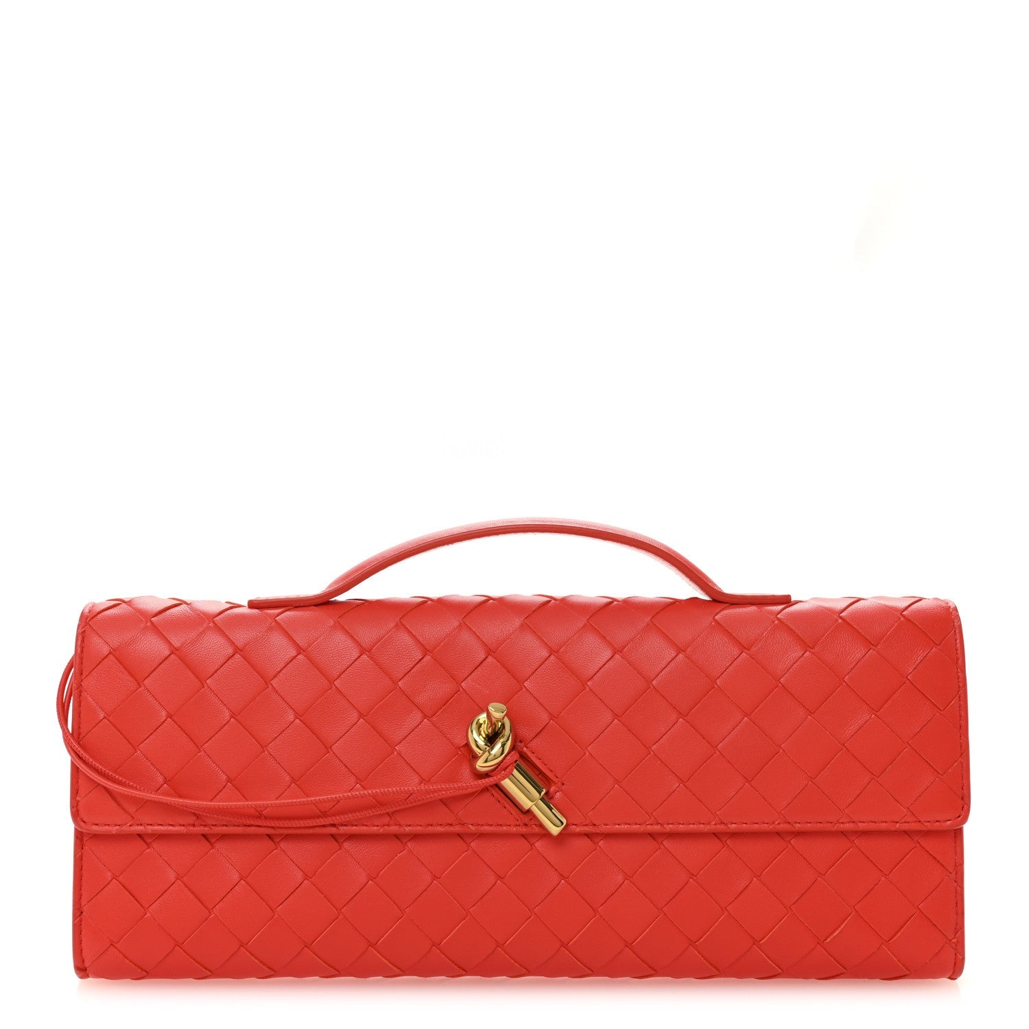 Nappa Intrecciato Long Andiamo Top Handle Clutch Orange