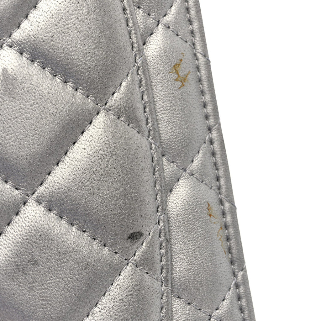 Metallic Lambskin Quilted Clutch With Chain Silver