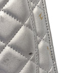 Metallic Lambskin Quilted Clutch With Chain Silver