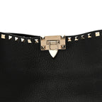Grained Calfskin Large Rockstud Hobo Black